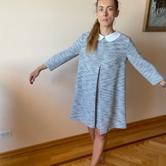 Grey/white off jersey dress with white collar - Picture 12 of 12